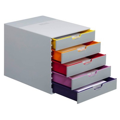 DURABLE Schubladenbox VARICOLOR   dunkelgrau mit bunten Farblinien 760527, DIN A