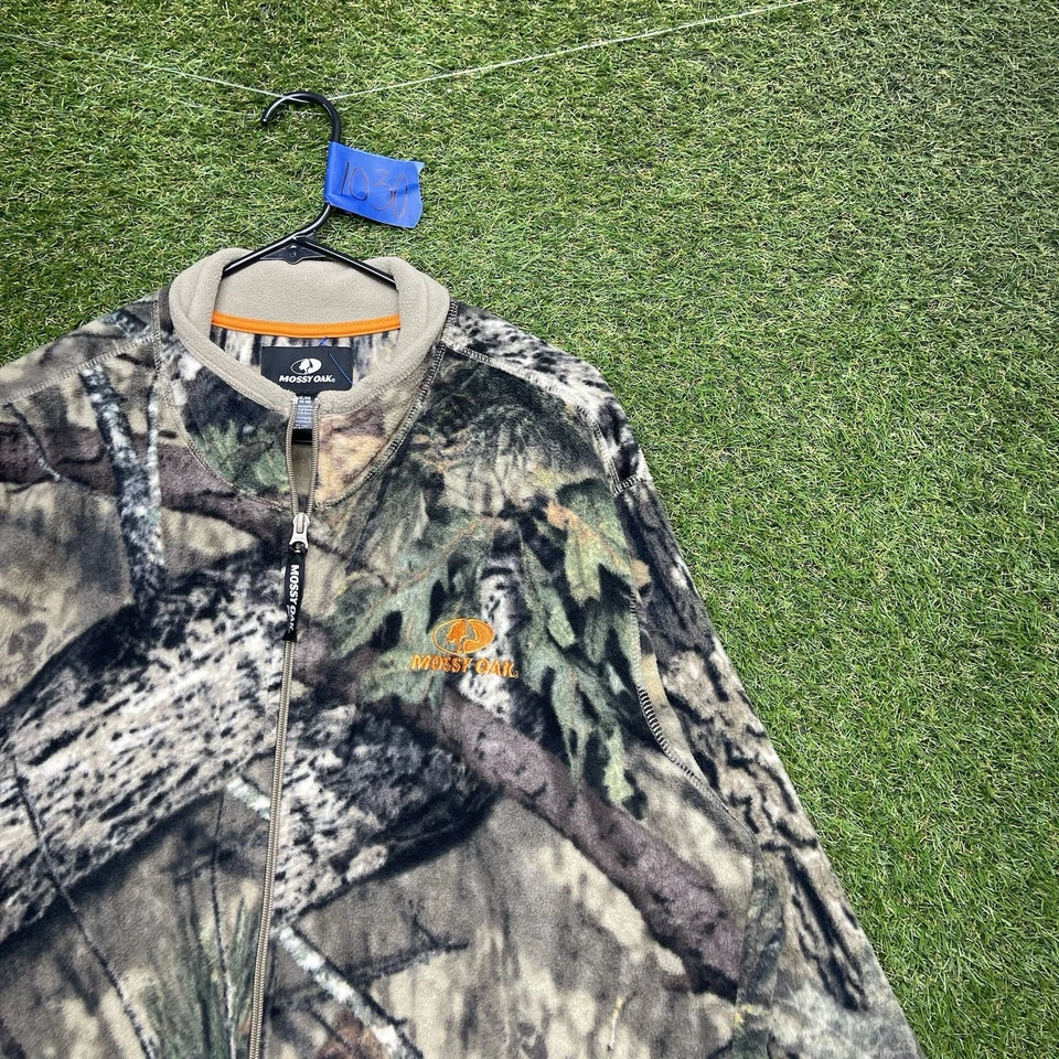 Cabelas Camo Jacket Mens XL Woodland Camo Mossy Oak Break Up Zip Hunting Fleece - Image 2 of 4