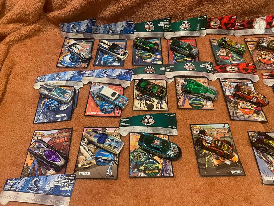 Assorted Hot Wheels World Race Highway 35 Cars w/ Comics and/or Pogs - Image 2 of 4
