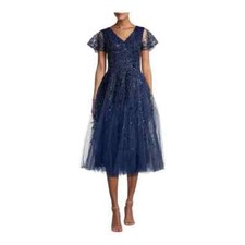 Mac Duggal size 2 Beaded Tulle Tea-Length Dress $598