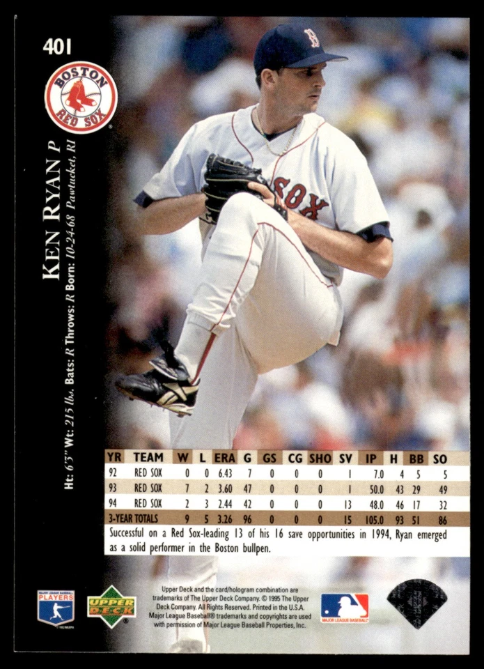 1995 Upper Deck #401 Ken Ryan Boston Red Sox - Image 2 of 2