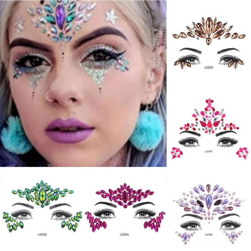 Body Adhesive Glitter Stickers Crystal Tattoo Party Face Eye Gems