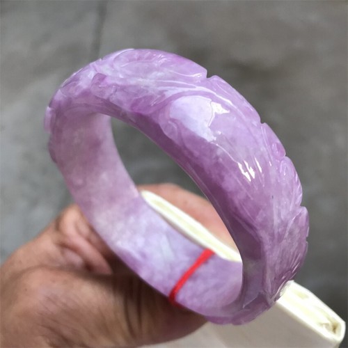 58.8mm Burma Natural Icy Lavender Jadeite Jade Bracelet Carving Jade Bangle - Picture 6 of 15