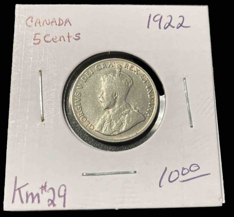 Beautiful King Bust 1922 Canada 5 Nickel Cent KM#29 Look Bid Or Buy It Now!! #36
