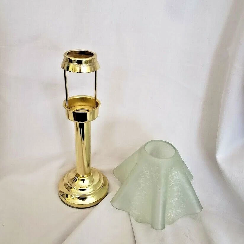 Brass and Glass Table top Votive Holder 10 1/4" tall with Shade Topper - Image 3 of 3