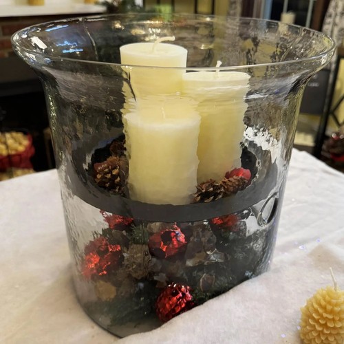 Hammered Glass Candle Holder with Decorative Metal Pan / Cylinder Giant Glasswar - Picture 3 of 4