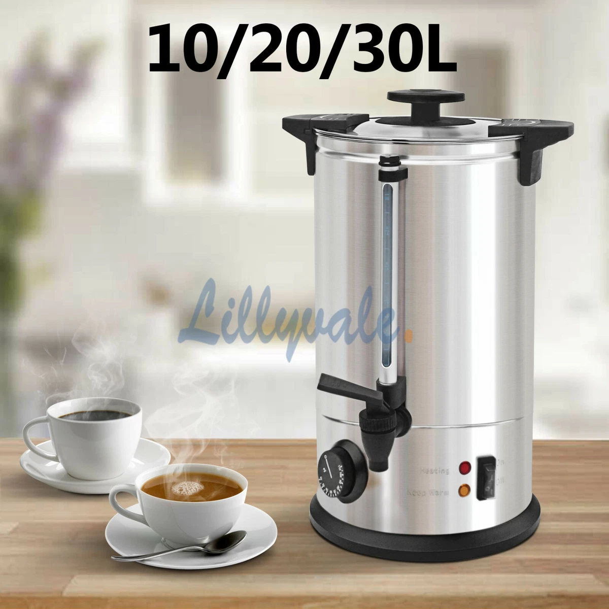 30L Commercial Catering Tea Urn Kitchen Hot Water Boiler Coffee Stainless  Steel