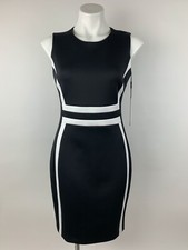 NEW Calvin Klein Black White Stripe Scuba Seamed Sheath Dress 8