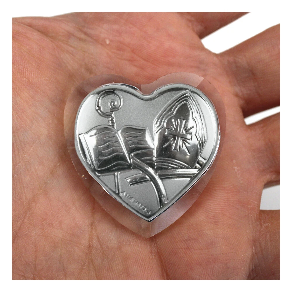3 Bomboniere Per Cresima - Calamite A Cuore Argento Lucido E Satinato 3,5x3,5 Cm