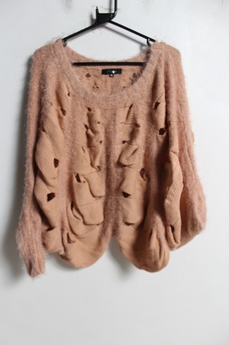 Preppy Damen Pullover im Häkelstil beige - Größe Small S (I97)