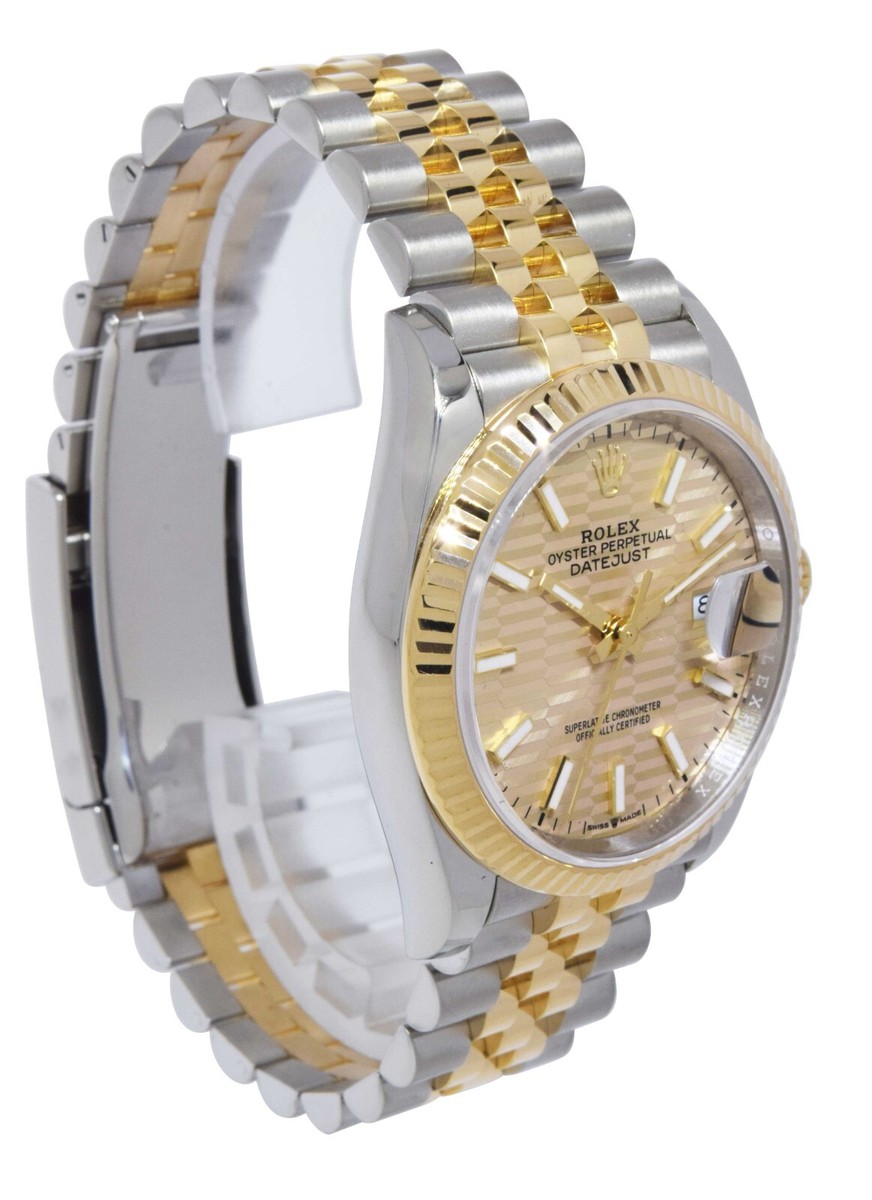 NOS Rolex Datejust 36 Yellow Gold/Steel Golden Fluted Motif Watch