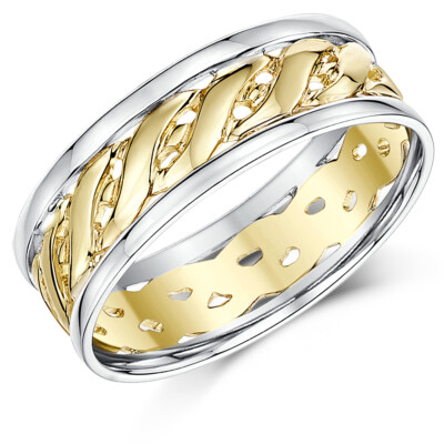 Keltischer Ehering 7 mm 9 kt zweifarbig Gelb- und Weißgold