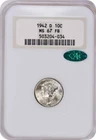 1942-D Mercury Silver Dime MS67FB NGC (CAC)