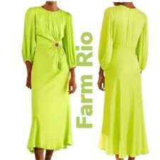 FARM RIO NWOT Piping Cut Out Tassle Midi Dress Size XS Lime Green