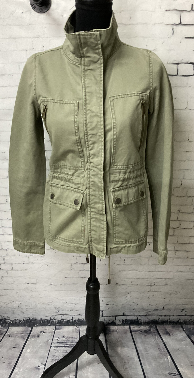 Aeropostale Womens XS Petite Army Green Jacket Drawstring Pockets