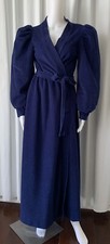 Vintage 70s Rare Pierre Cardin Velour Robe Blue Puffy Sleeves Size S