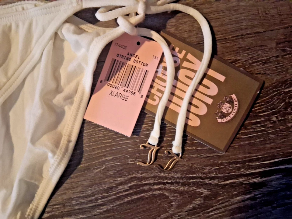 Traje de baño de bikini Juicy Couture blanco con tanga XL extra grande $72 Foto 2 de 4