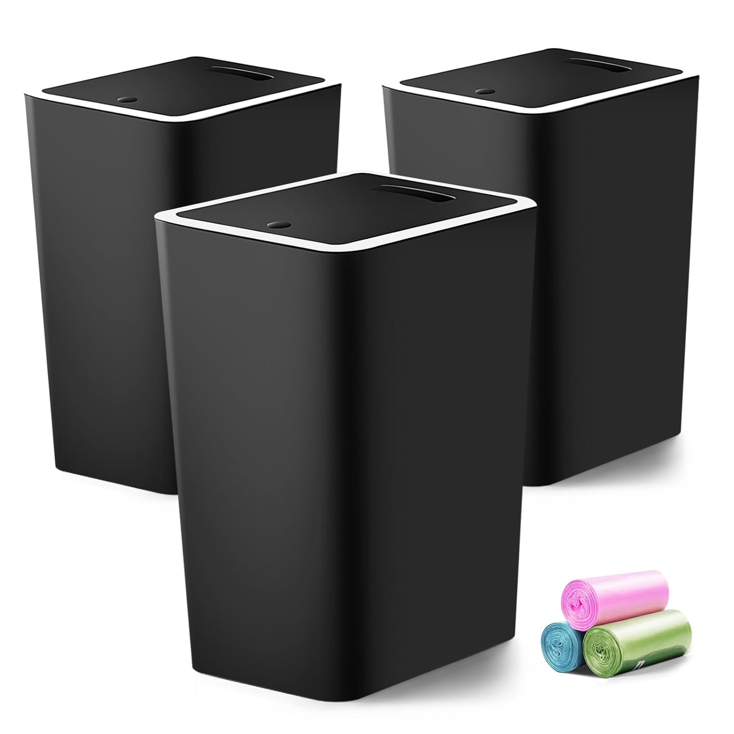 Small Trash Can, 3 Pack 4 Gallons Bathroom Garbage Can with Lid Press-Top, Small