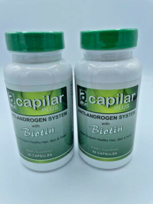 Pack  2 Capilar Plus 120 Caps Vitamins Anti-Androgen Biotin Control Hair cabello