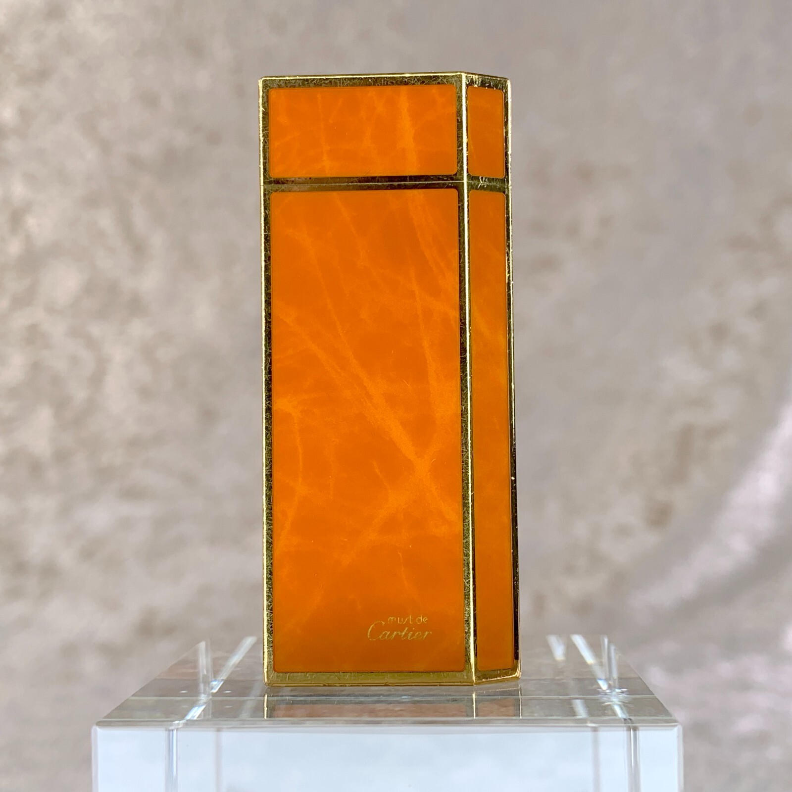 Vintage Cartier Lighter Short Pentagon Orange Flame Lacquer with Case