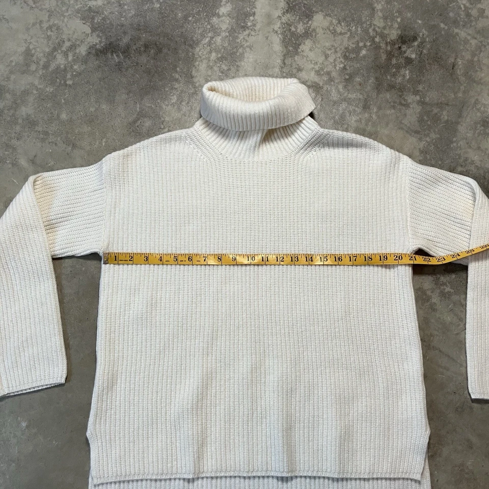 Suéter Nordstrom Mujer Pequeño Marfil Acanalado Pullover Cuello Alto Lana Cachemira Foto 2 de 4