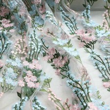 Lace Fabric Multi-Color Flowers Embroidered Mesh Fabric By Yard DIY Bridal Gown