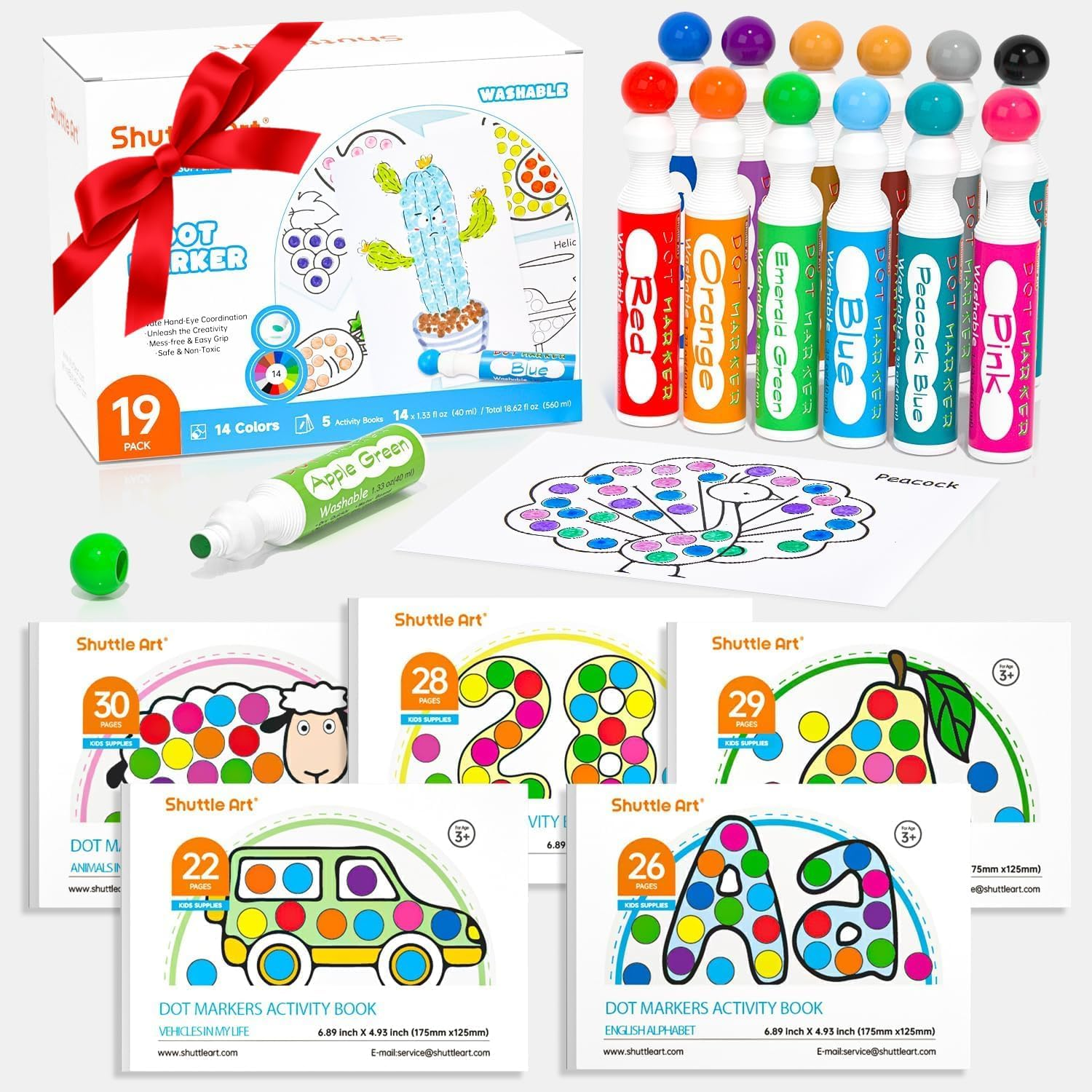 Dot Markers, 14 Colors Bingo Daubers with 135 Patterns, 5 Activity Books, Edu...-image