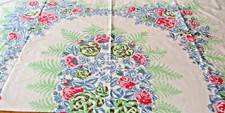 Vintage Tablecloth Pink Blue Floral Green Ferns 64 x 78 Great for Longer Table