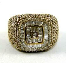 Natural Round  Baguette Diamond Square Cluster Mens Ring 14k Yellow Gold 4.98Ct