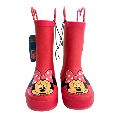 Minnie Mouse Rain Boots Girls 11/12 Pink Shimmer Faux Fur