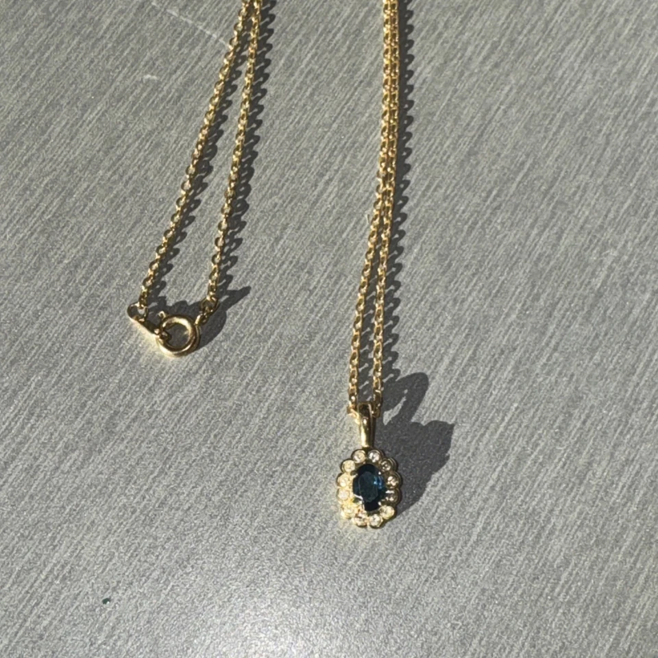 Collar Colgante Cristal Zafiro Tono Oro Foto 3 de 3