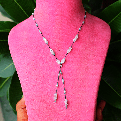 Handmade Natural Rainbow Moonstone Micro Macrame Beaded Reiki Gemstone Necklace - Picture 12 of 14