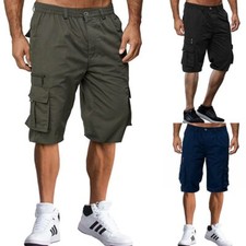 US Mens Combat Cargo Shorts Half Pants Elasticated Waist Pockets Casual Trousers