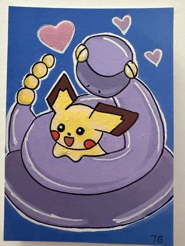 ACEO Original Art Acrylic Ekans Pichu Pikachu Snake Fanart Pokemon Ooak
