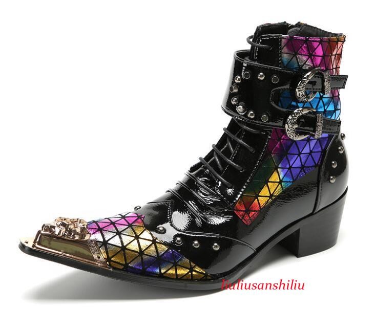 Men's Pointy Toe Rivet Buckle Strap Shine Shoes Chelsea Boots Casual Shoes
