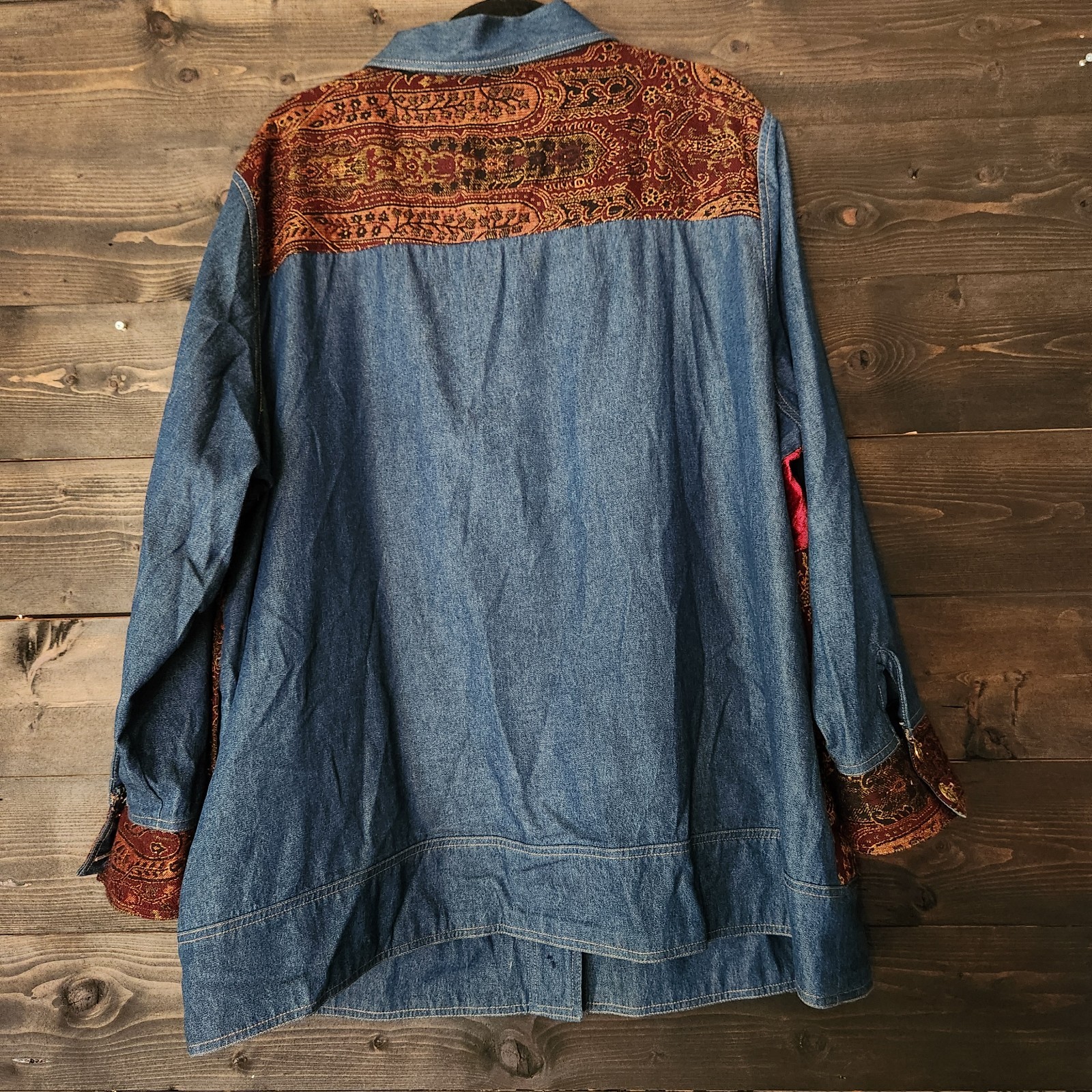 VTG 90s White Sage Patchwork  Denim Jacket 22W 24… - image 3