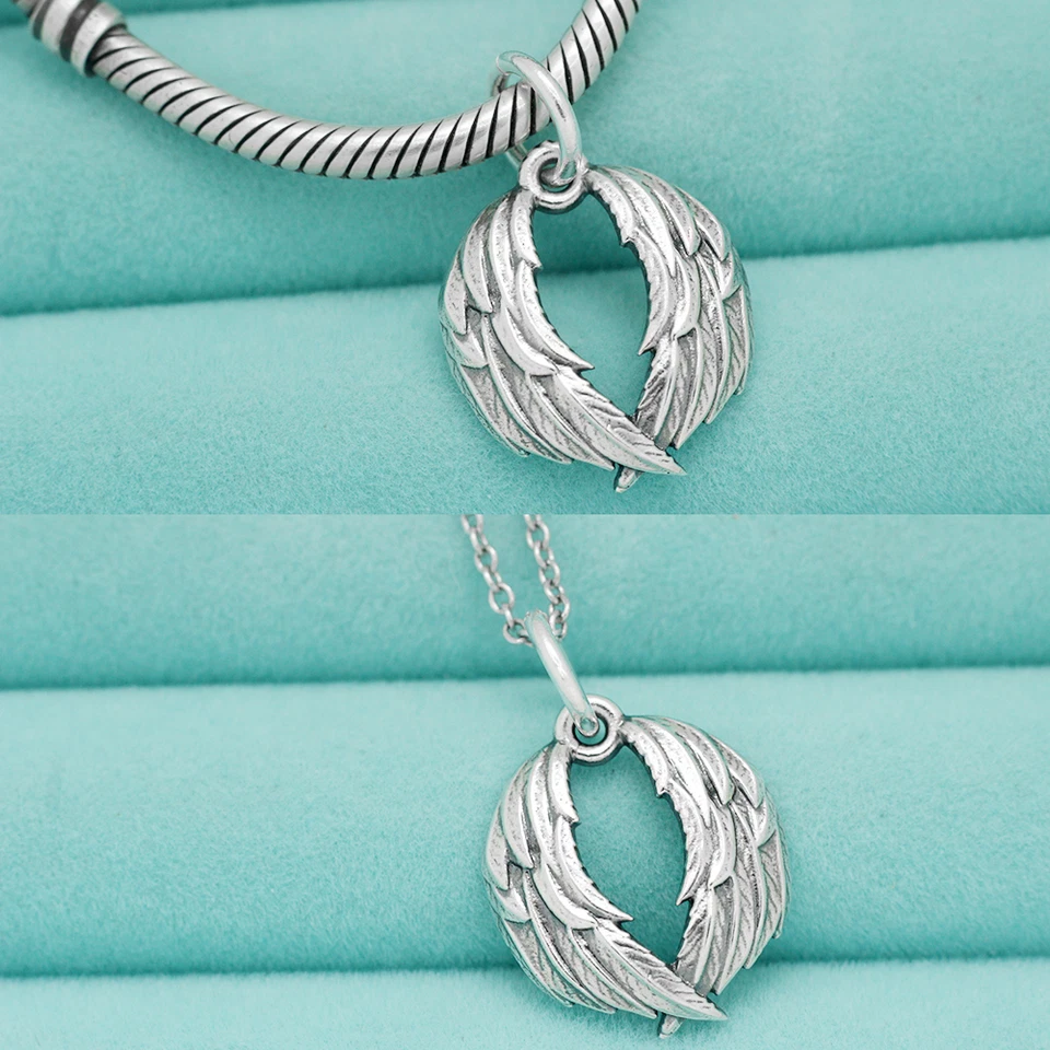 Colgante de plata de ley 925 con alas de ángel dobles en forma de corazón ala guardiana Foto 4 de 4