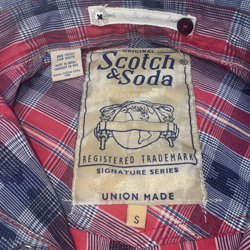 Flanela pequena Scotch & Soda masculina Dublin sanforizada vermelha/azul pérola encaixe - Imagem 3 de 4