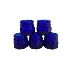 Vintage Noxzema Cobalt Blue Glass Jars Lot Of 5 No Lids 1.5" High Prop Display