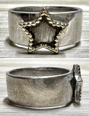 Vintage Designer signierter ATR Sterlingsilber & 14K Gold Stern Bandring, Größe 6
