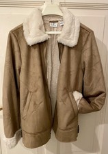 Winterjacke beige mit Kunstfell, Wildlederimitat,  Gr. L, 42 - ungetragen