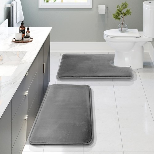 Bathroom Rugs, Velvet Memory Foam Bath Mat, Non-Slip Bath Rugs, Machine Wash,...
