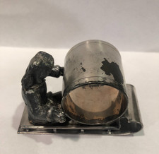 Antique Victorian Wm Rogers Woman on Sled Quadruple Silver Napkin Ring Figural