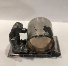 Antique Victorian Wm Rogers Woman on Sled Quadruple Silver Napkin Ring Figural