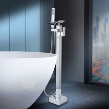 Chrome Freestanding Bathtub Faucet Floor Mounted Tub Filler Mixer Tap w/Handheld