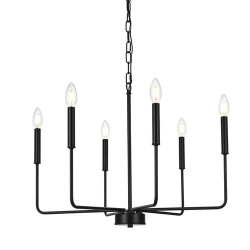 Elegant Lighting LD740D26 Willa 6 Light 26"W Taper Candle Pendant - Black - Picture 1 of 11