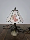 Vintage Tiffany Mini Lamp Pink Slag Glass Angel