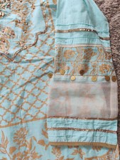 WARDA Aqua Blue Kurta/Kurti for Women with Gold Embroidery and Long Sleeves