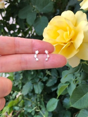 925 Sterling Silver Three Star Stud Earrings Shooting Star Dainty Plain 11mm