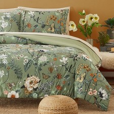 Twin Comforter Set - 5 Pieces Green Floral Bedding Sets, Twin Bed in a Bag wi...